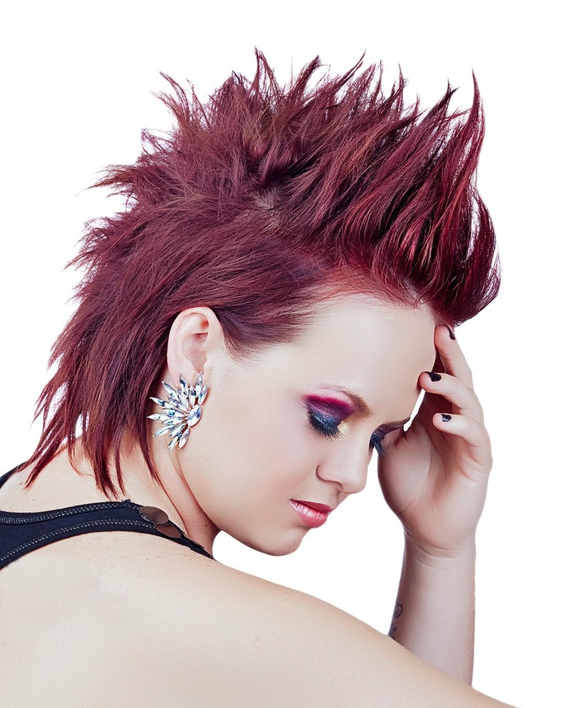 short mahogany red spiky hairstyle for women