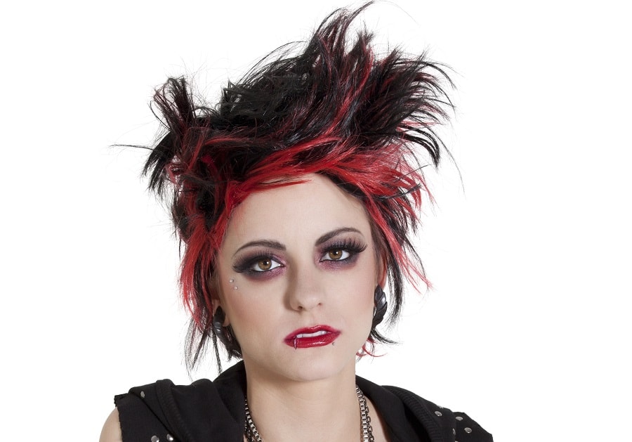 short spiky hair with red highlights