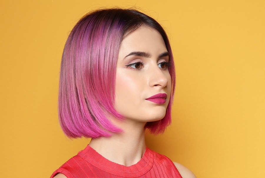 straight pink bob for fine hair
