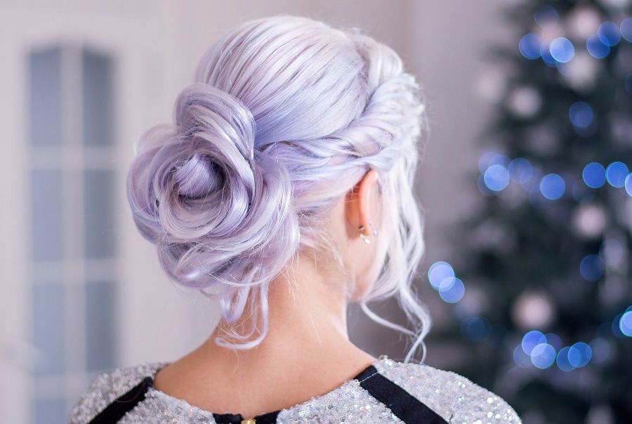updo with pastel lilac hair