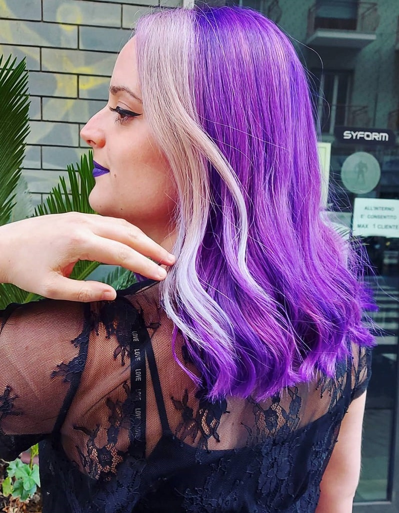 violet hair with face framing highlights