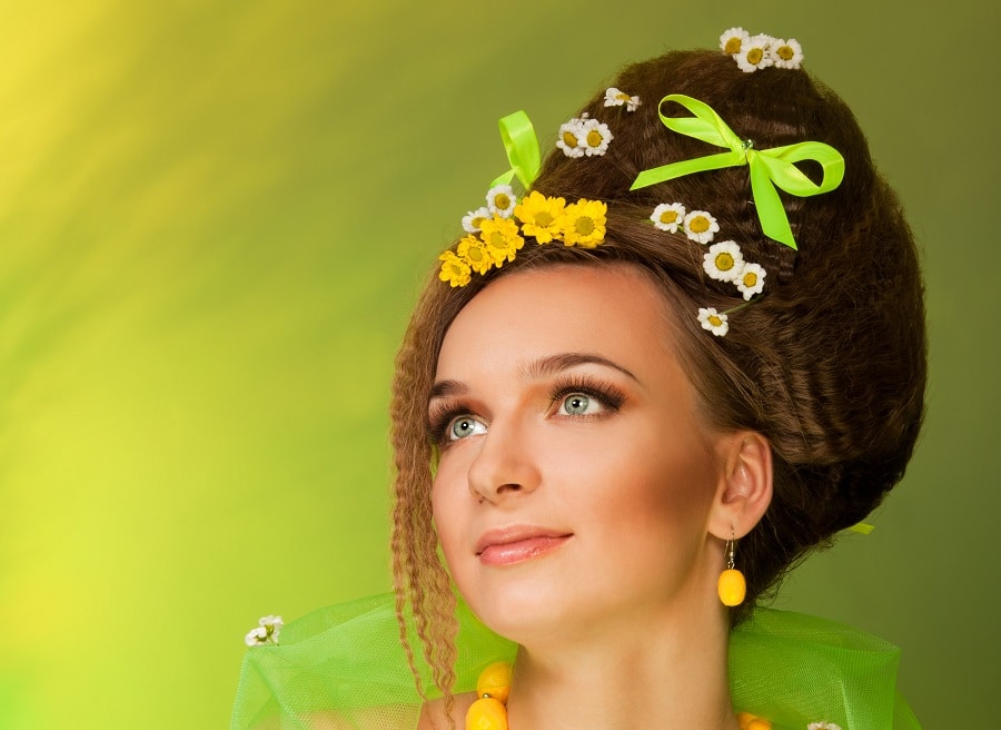 beehive updo with crimped hair