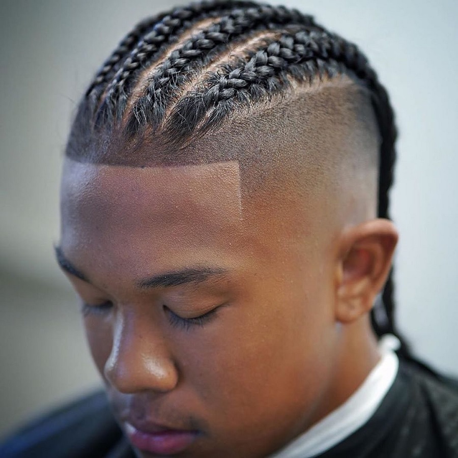 black men braids with fade