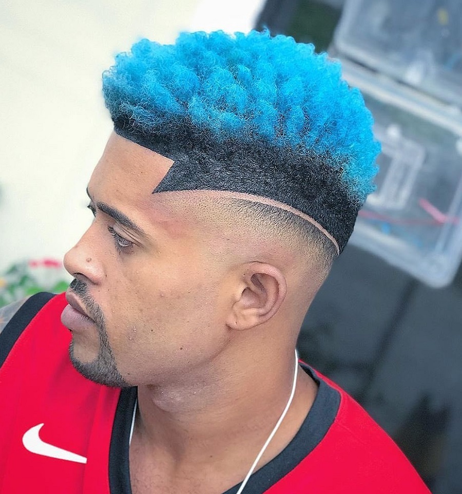 black men fade with blue hair