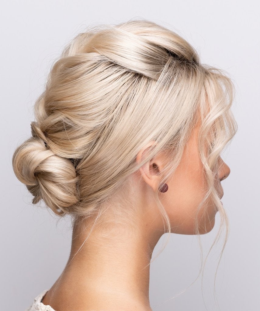 blonde updo for thin wavy hair