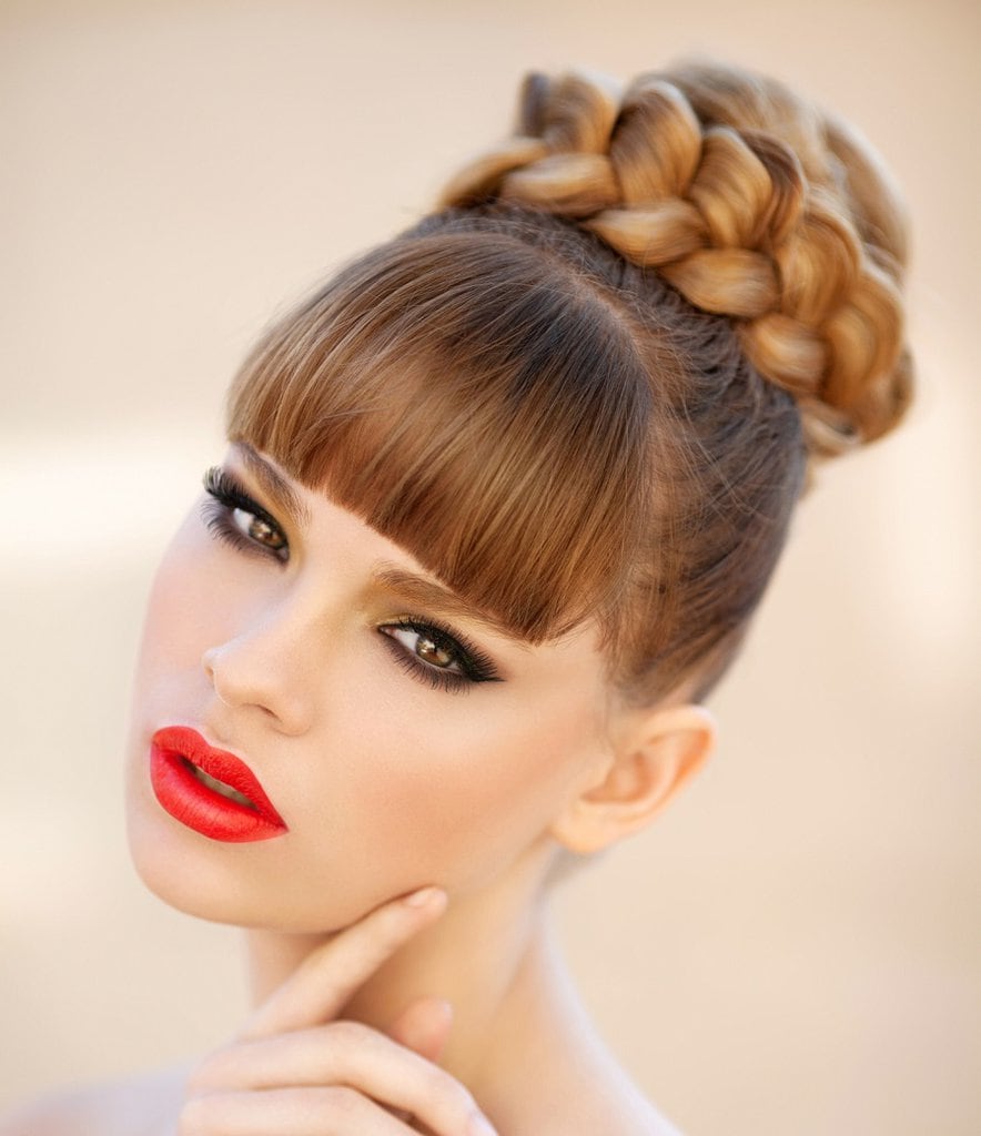 braided updo with bangs for special occasion