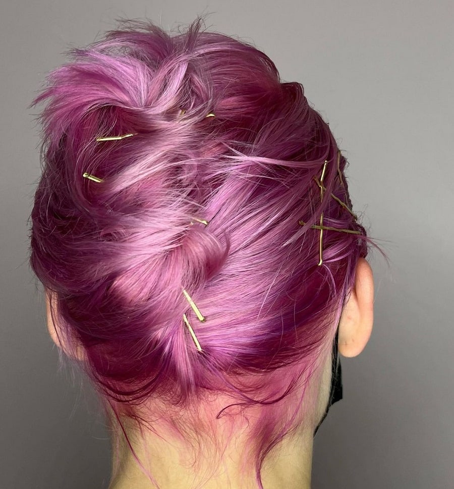 casual updo for pink hair