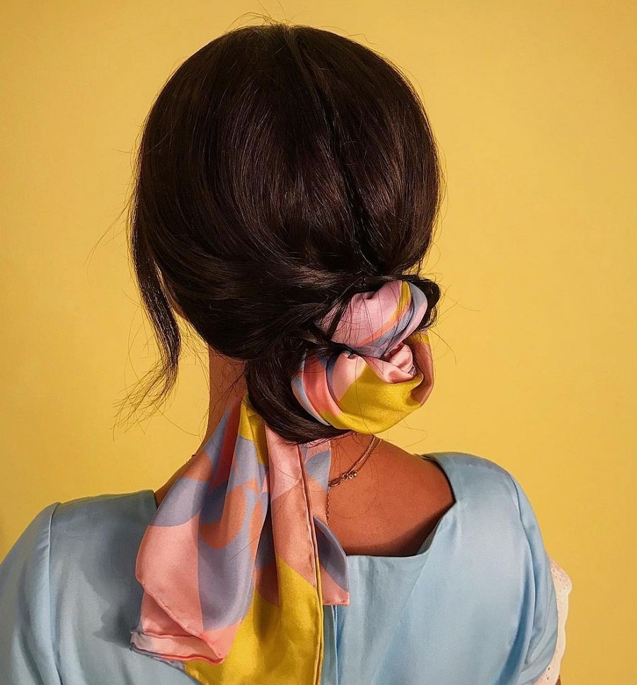 casual updo with headscarf