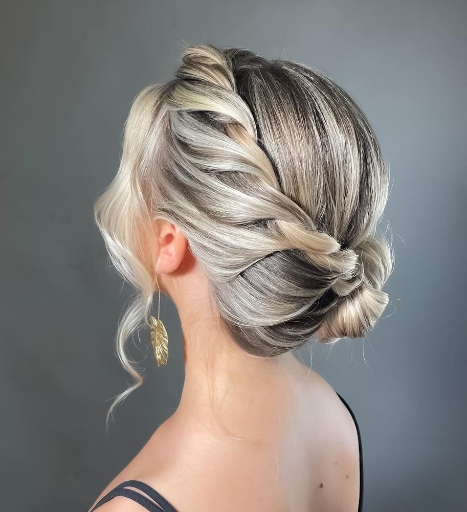 chignon bun for balayage hair