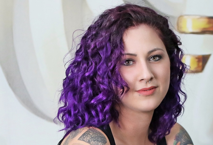curly purple balayage hair