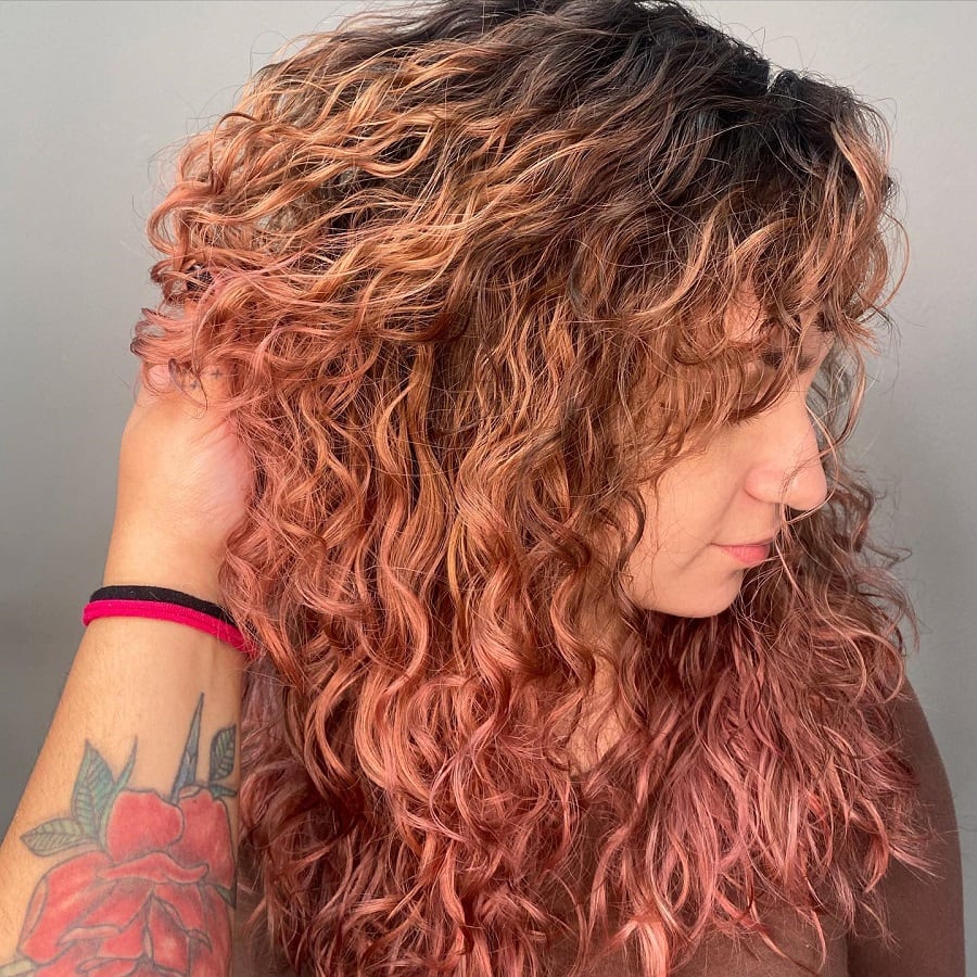 curly rose gold hair