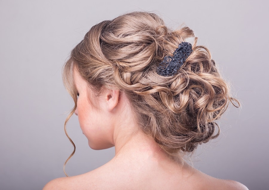 curly updo with dark blonde hair