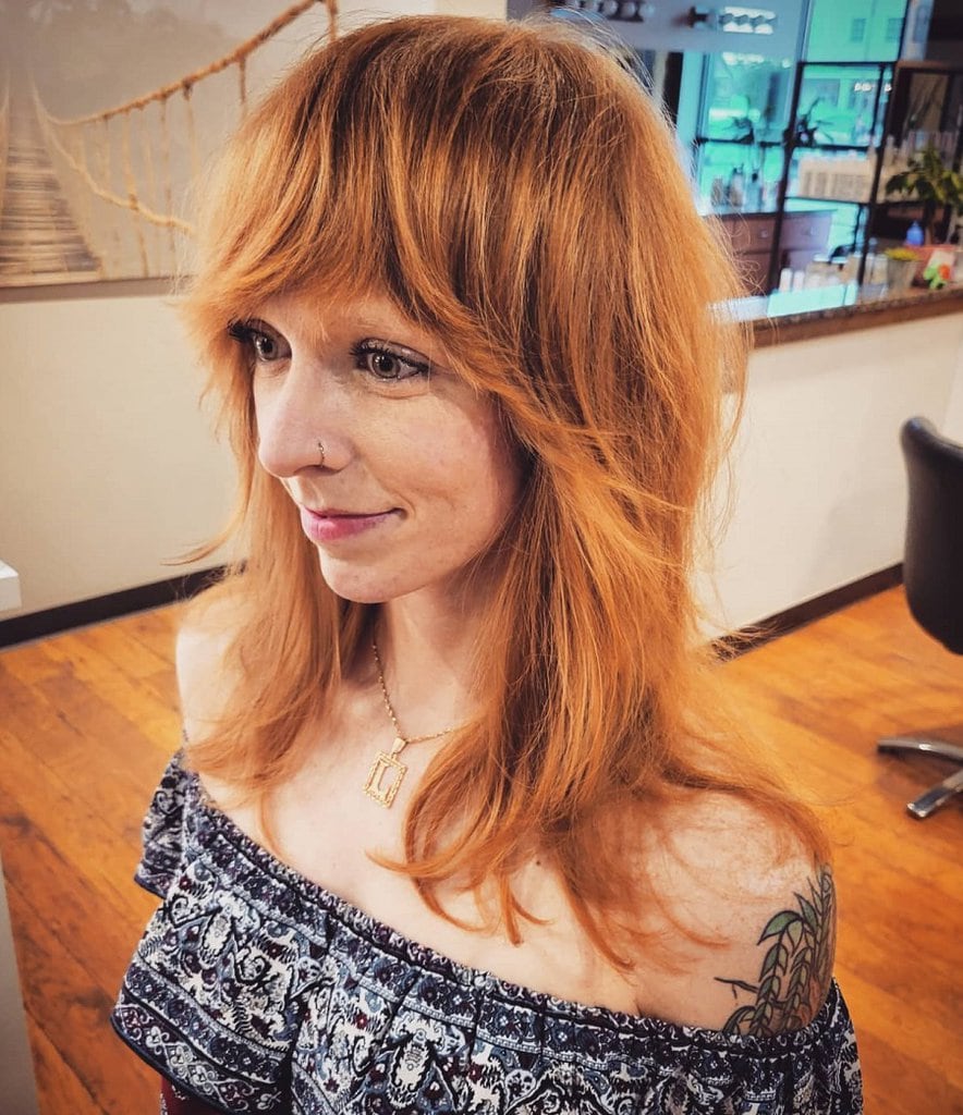 ginder red feathered bangs