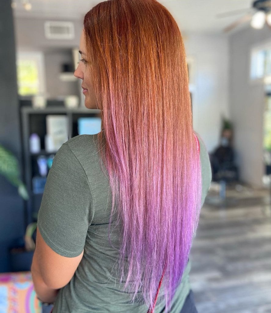 ginger red to pastel purple ombre