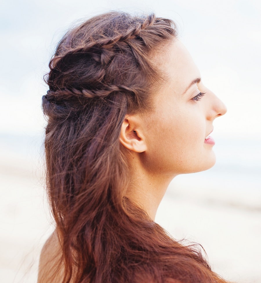 half up braided hairstyle for beach wedding