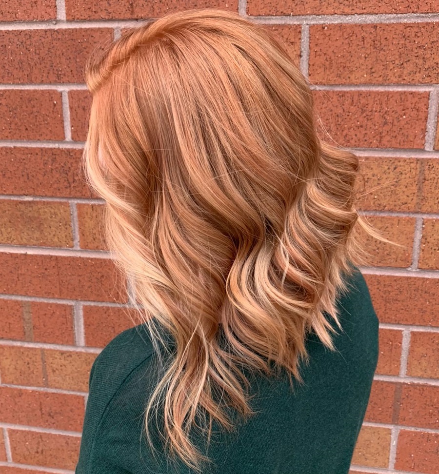 long inverted bob for copper blonde hair