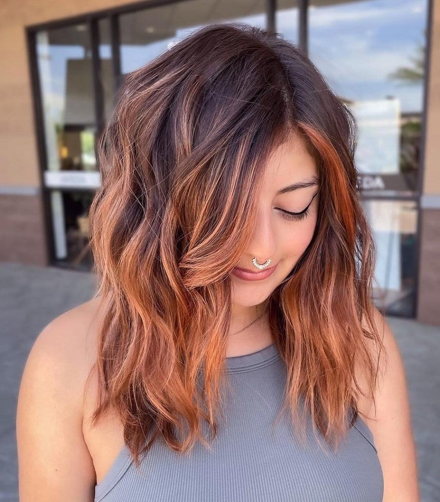 long shag haircut with balayage highlights