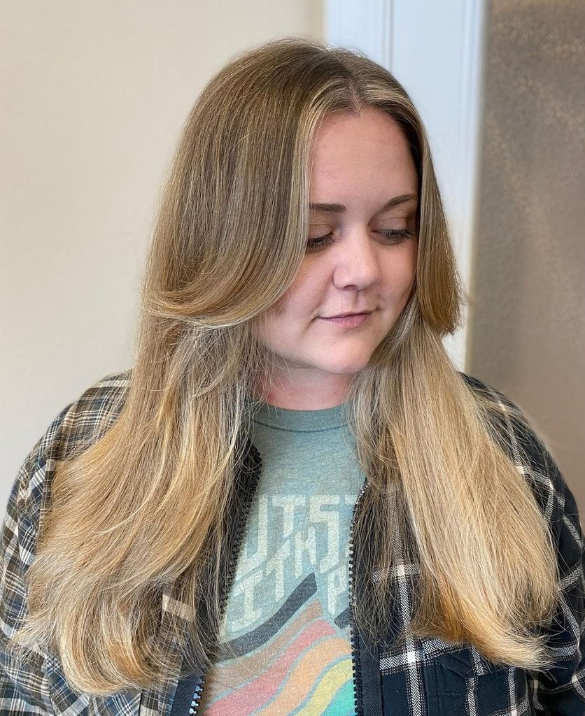 long shag with curtain bangs