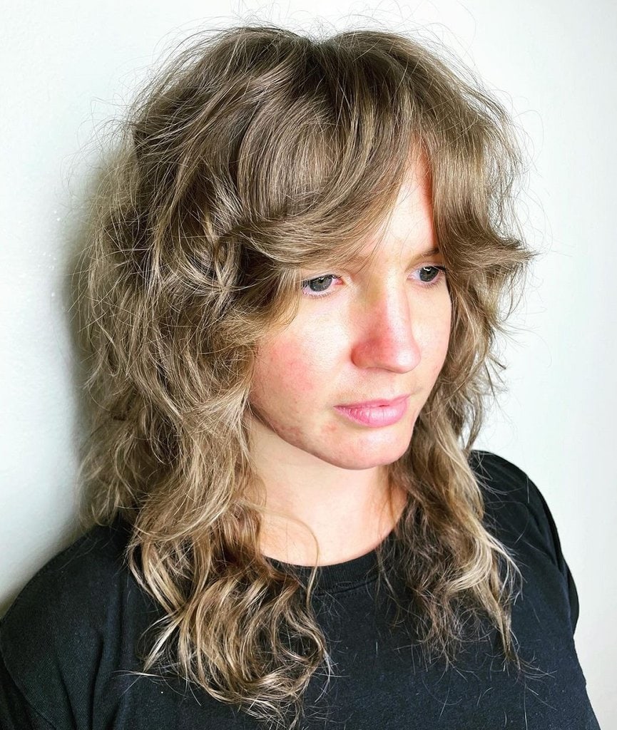 long shag with feathered bangs