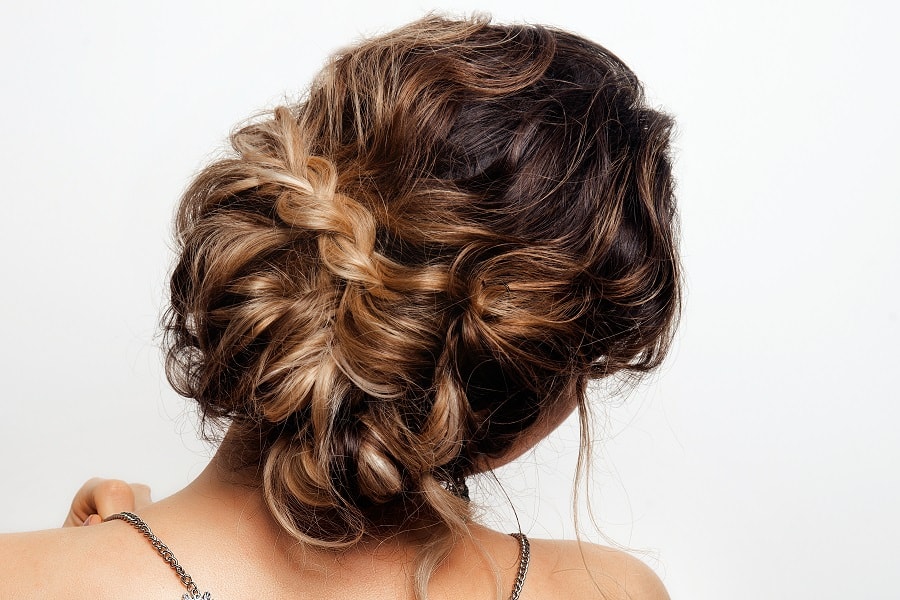 loose updo with chocolate brown hair
