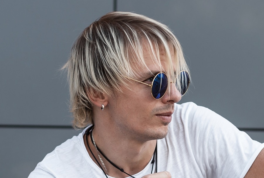 mens long hairstyle with thin blonde hair