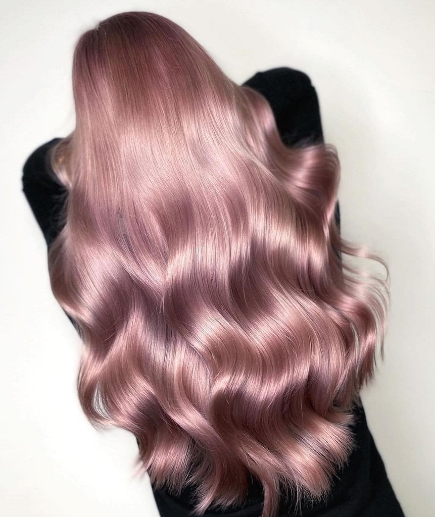 metallic rose gold hair