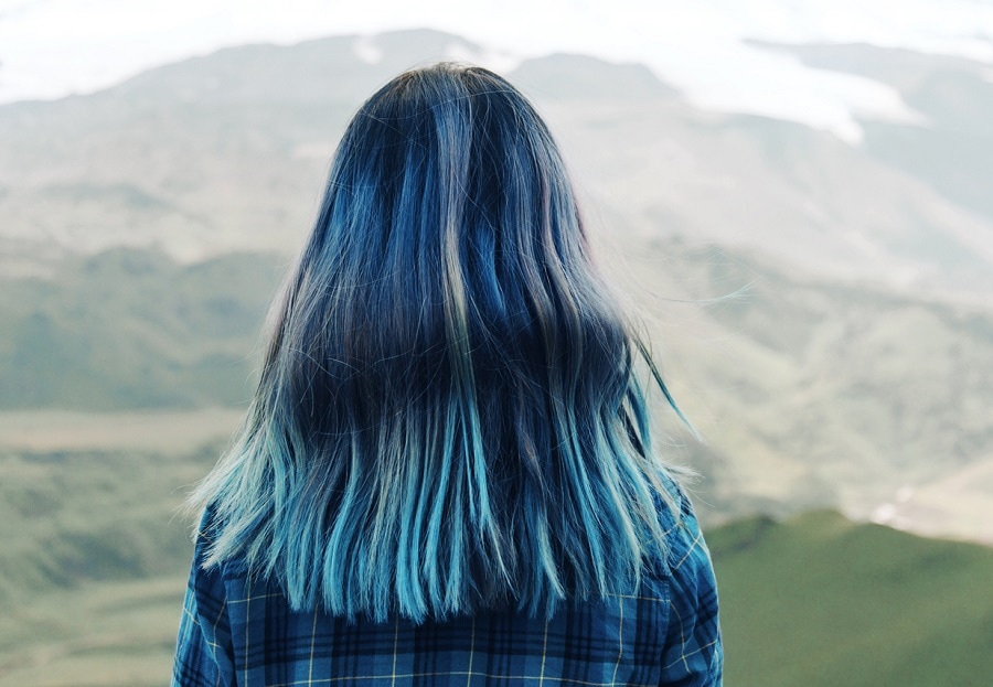 ocean blue highlights on dark hair