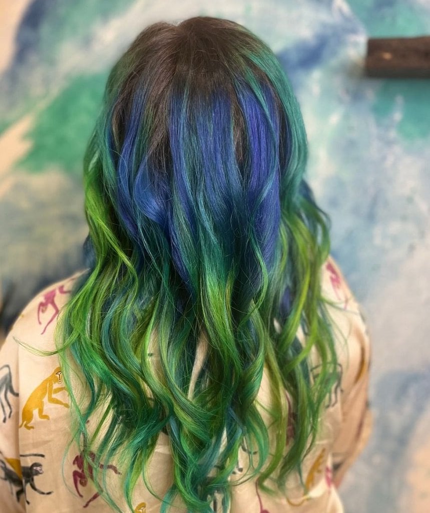 ocean hair with green highlights