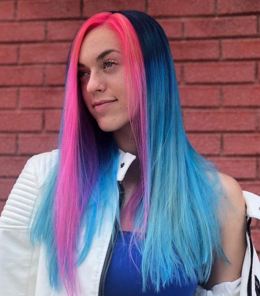 ocean hair with pink highlights