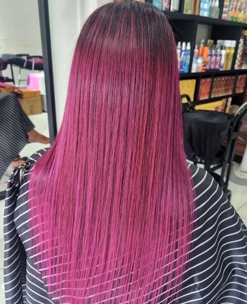 pink lowlights on dark hair
