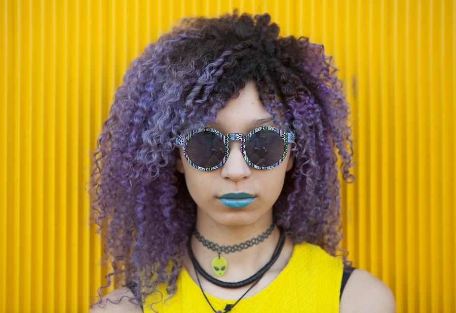 purple balayage hair on natural hair