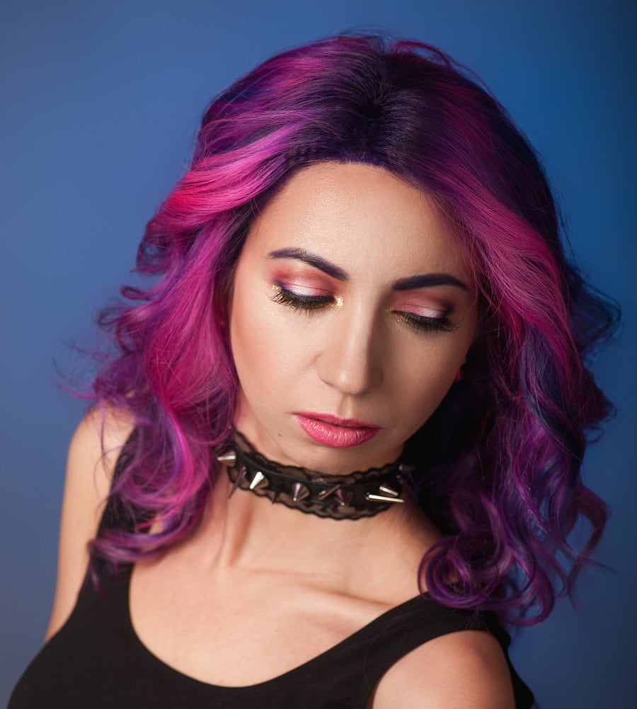 purple balayage hair with loose waves