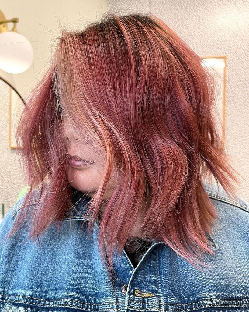 razor cut with rose gold hair