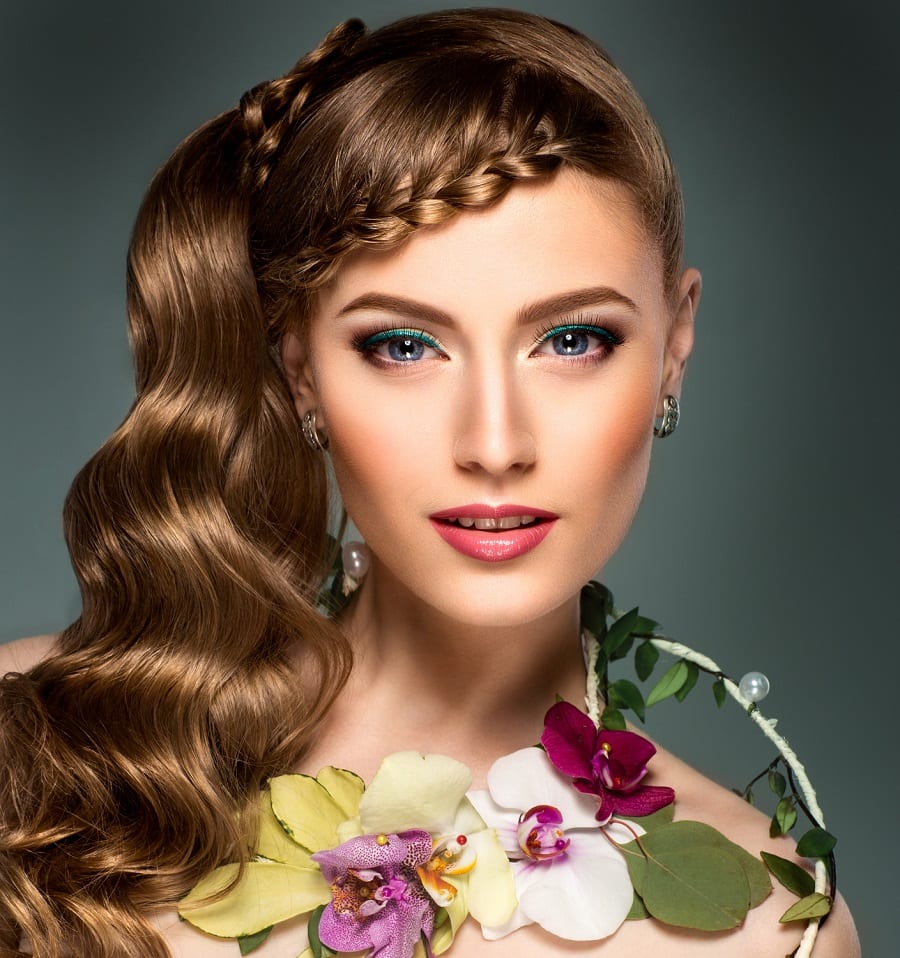 special occasion hairstyle with braided bangs