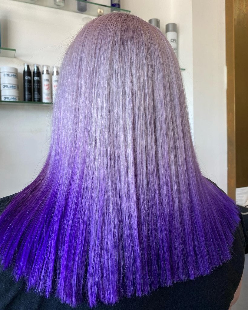 straight purple ombre hair with bangs