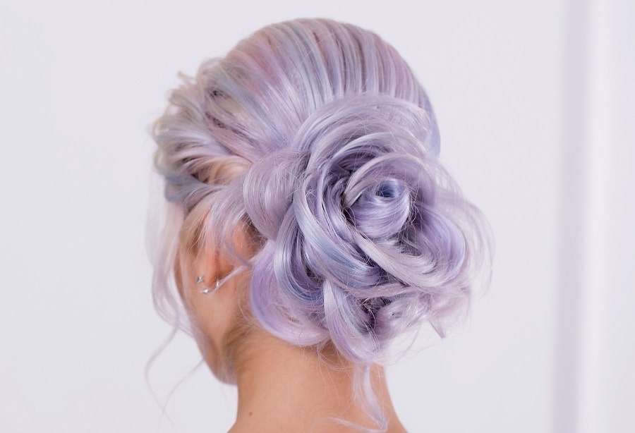 updo with metallic silver hair