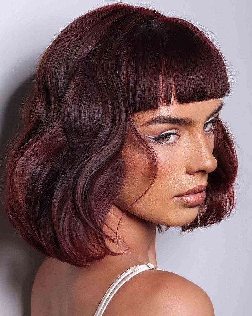 wavy bob with short bangs