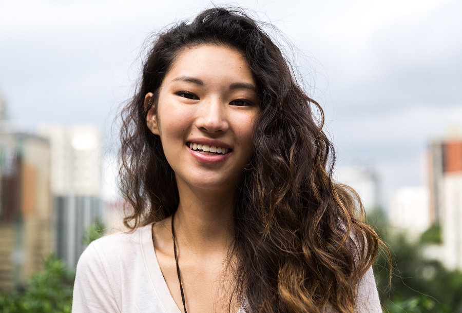 Asian girl with long brown hair