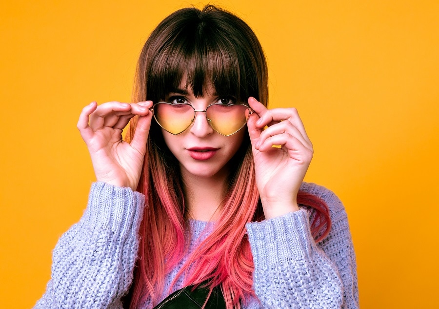 black to pink ombre hair with bangs