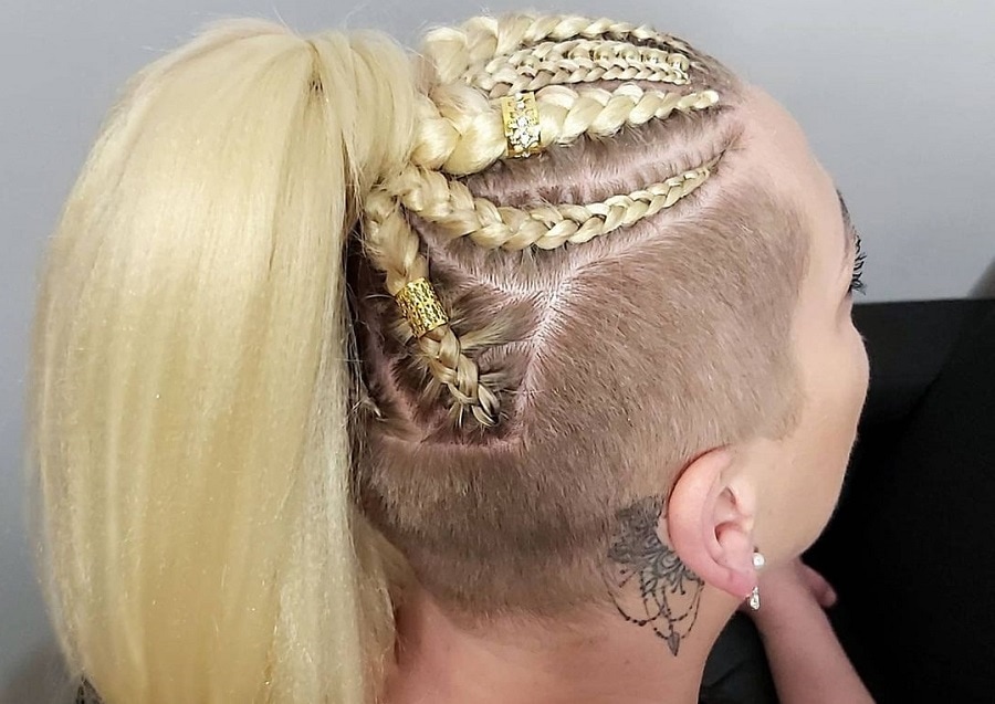 blonde braided ponytail with shaved sides