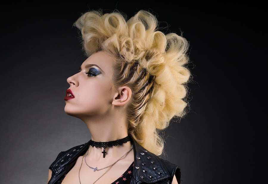 curly blonde mohawk style for women with thick hair