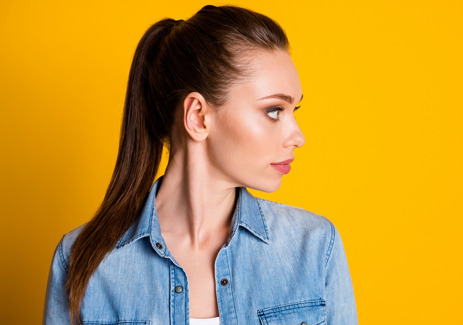 long brown hair ponytail