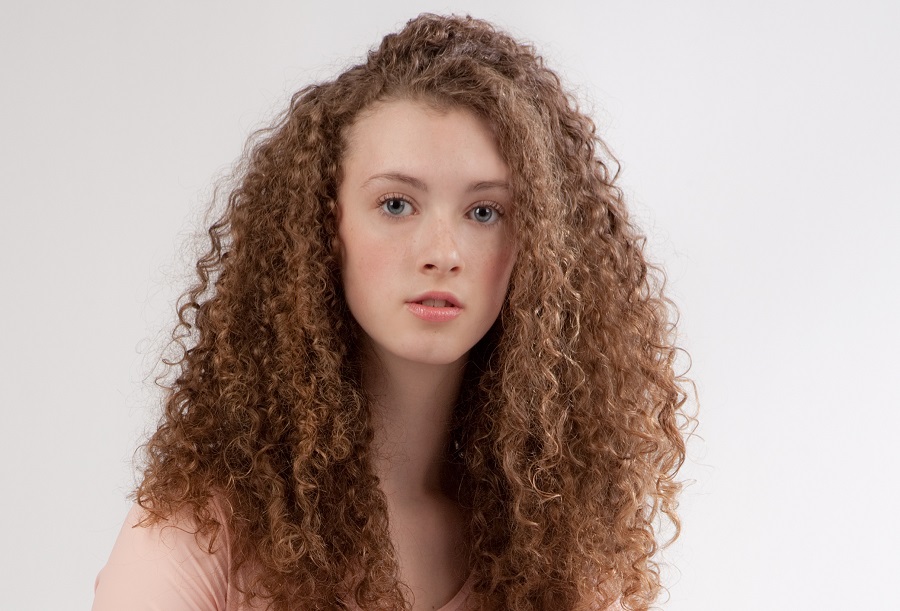 long curly brown hair