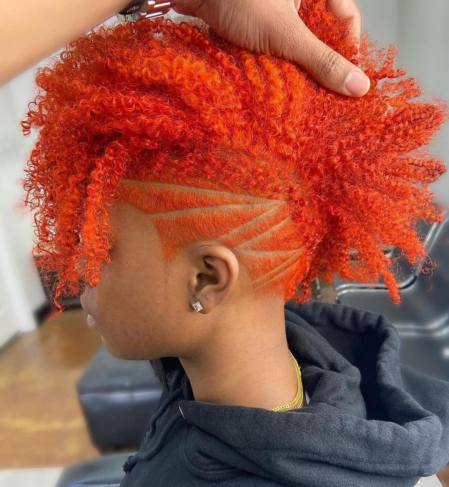 orange mohwak style with natural hair