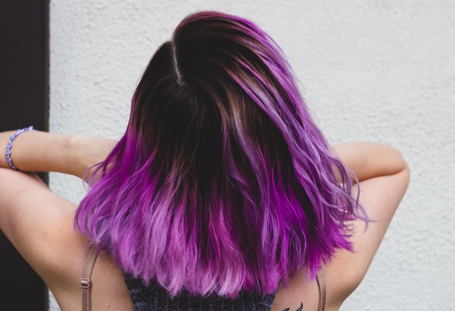 pink and purple highlights on dark hair