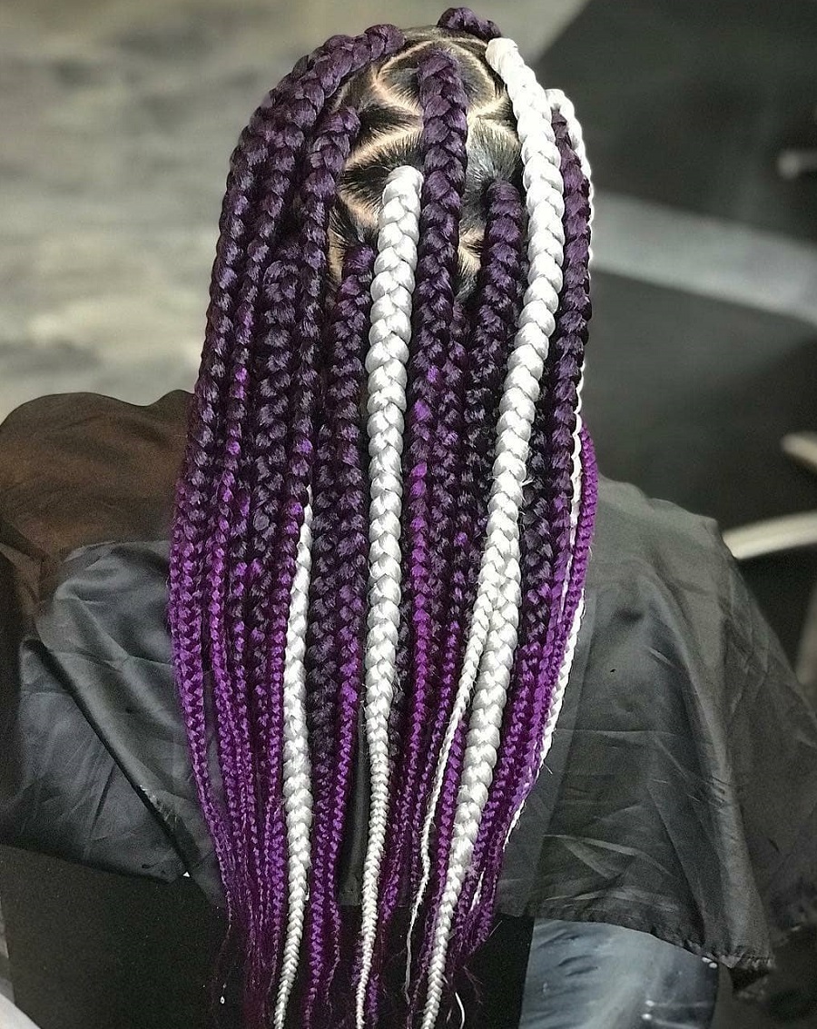 purple and white dookie braids