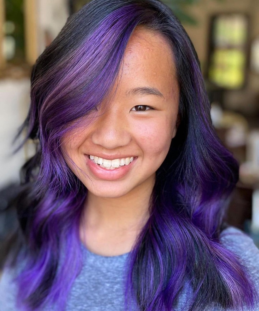 purple highlights on Asian hair