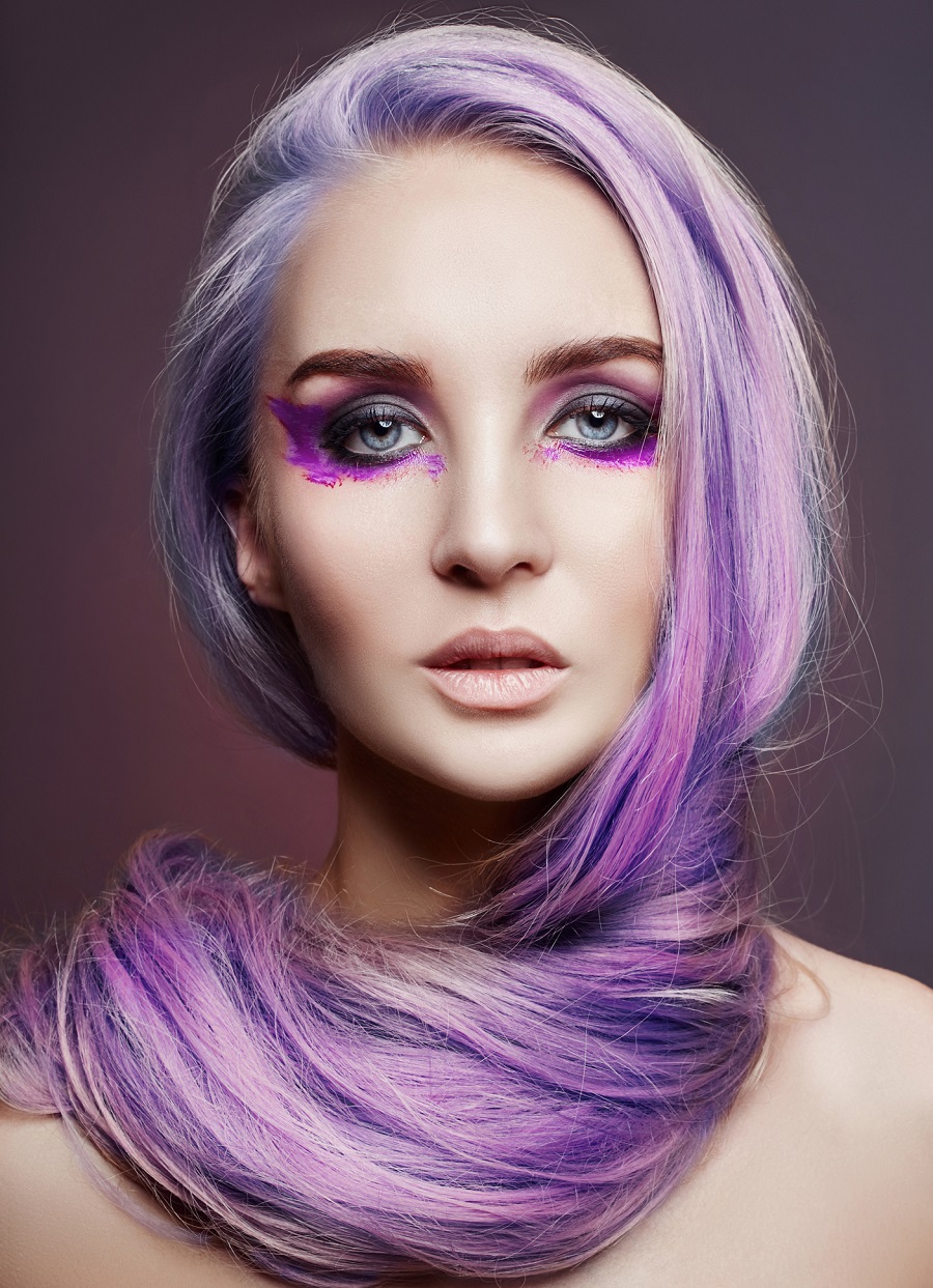 purple highlights on straight hair