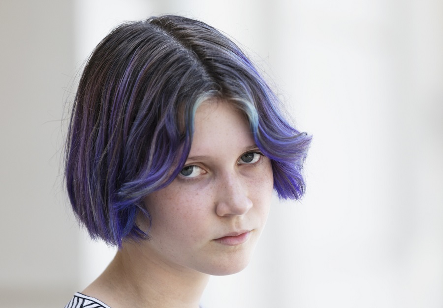 short bob with purple highlights