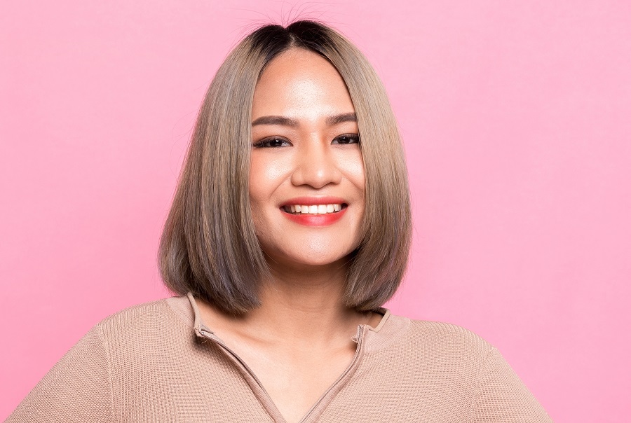 sleek ash brown bob